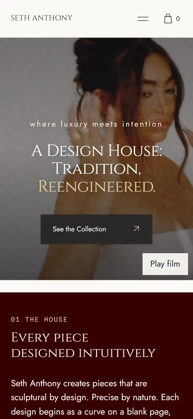 The Seth Anthony homepage on a phone, with the See the Collection button