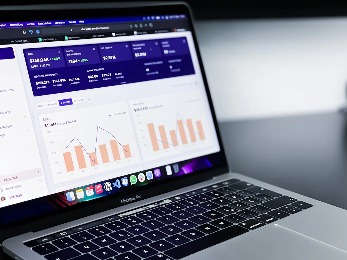 Laptop displaying a KPI dashboard used to track AI search visibility results