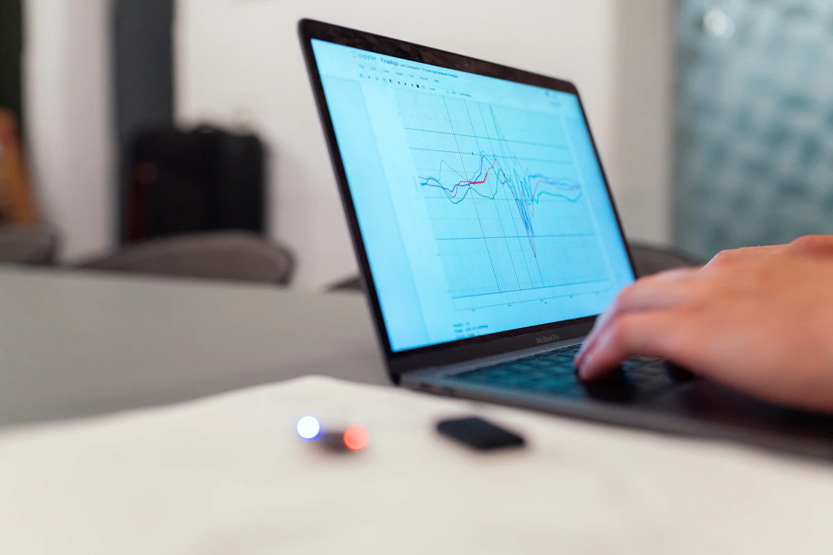 Laptop screen showing lead performance data used for automated scoring